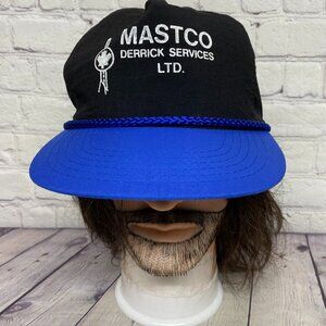 Vintage Oilfield Nylon Trucker Hat Cap Snapback Black Blue MASTCO Derrick SVCS